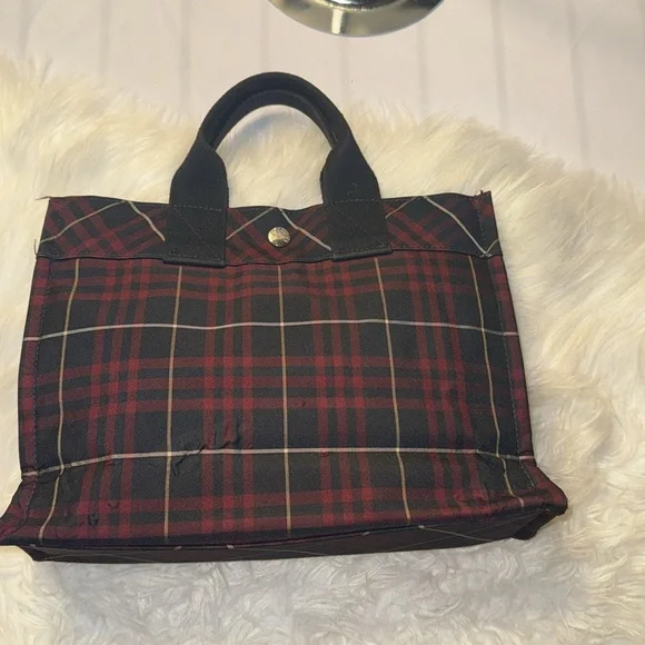 PRE LOVED BURBERRY NOVA CHECK BLUE LABEL HAND BAG NYLON RED AUTH GUC with COA - Picture 7 of 9